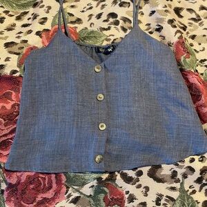 Blue Button-Up Crop Top